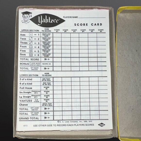 Vintage 1956 Yahtzee from the E.S. Lowe Company Replacement Score Sheets B11 - Picture 2 of 5